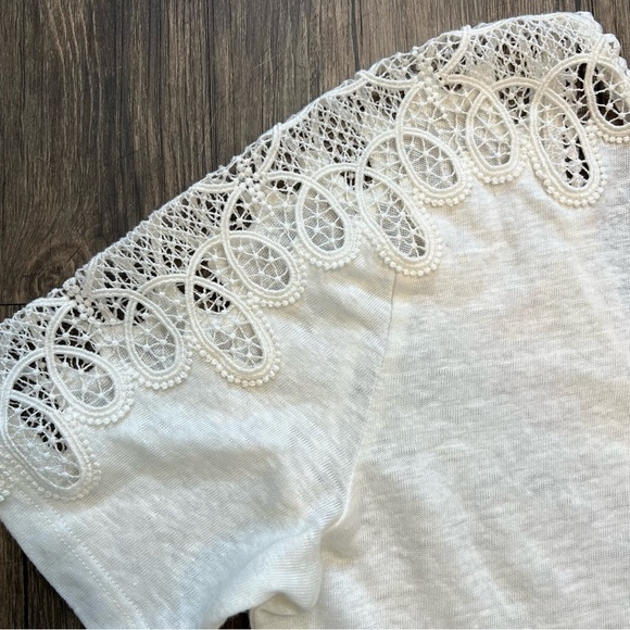 Sandro Paris White Short Embroidered Lace Sleeves Crew Neck Size L - Picture 8 of 13